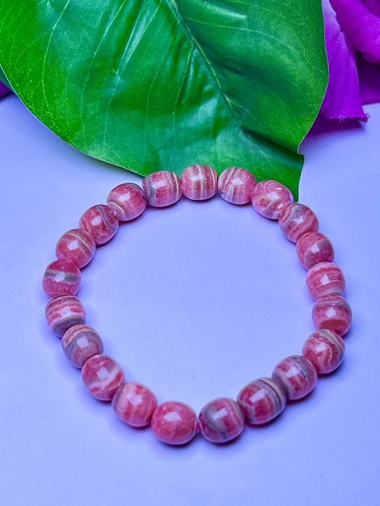Rhodochrosite Round Beaded Bracelet 10 MM Stretch Bracelet - Image 6
