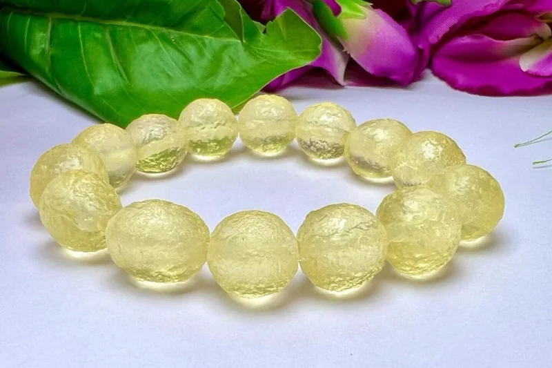 Libyan Tektite Desert Glass Stone Stretch Bracelet 14 mm - Image 11