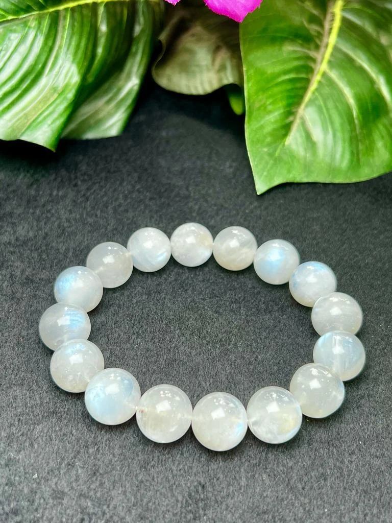 Blue Rainbow Moonstone Round Beaded Stretch Bracelet 6mm 8mm 10mm 12mm - Image 3