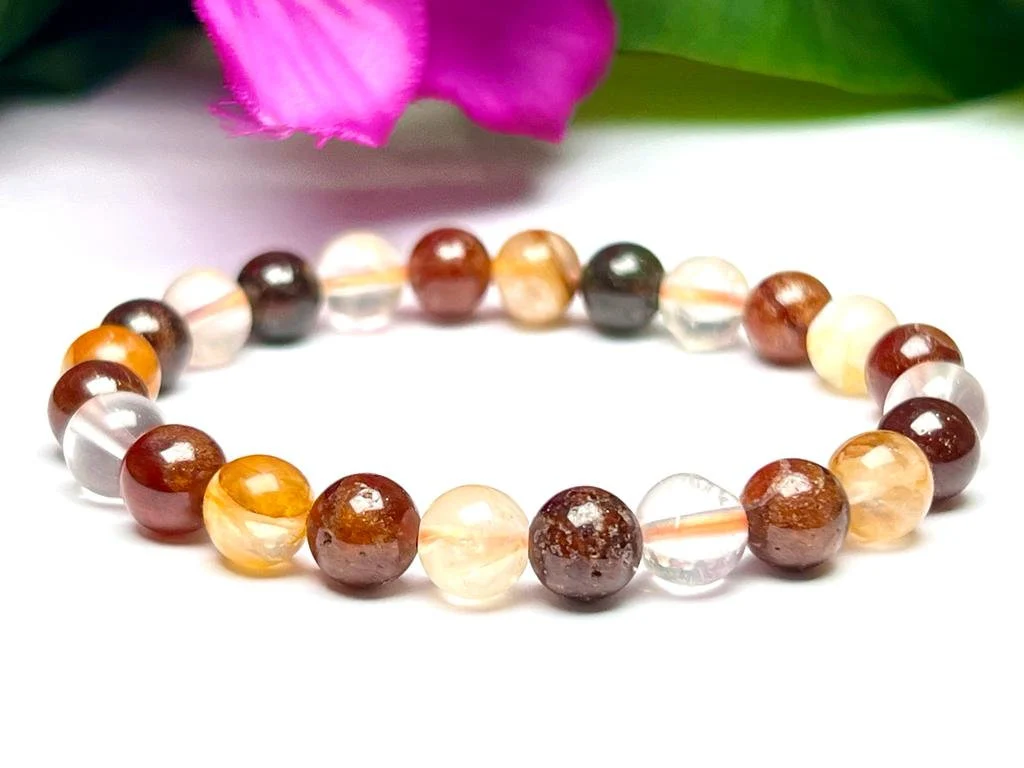 Danburite & Hessonite Garnet Stone 8 MM Bracelet