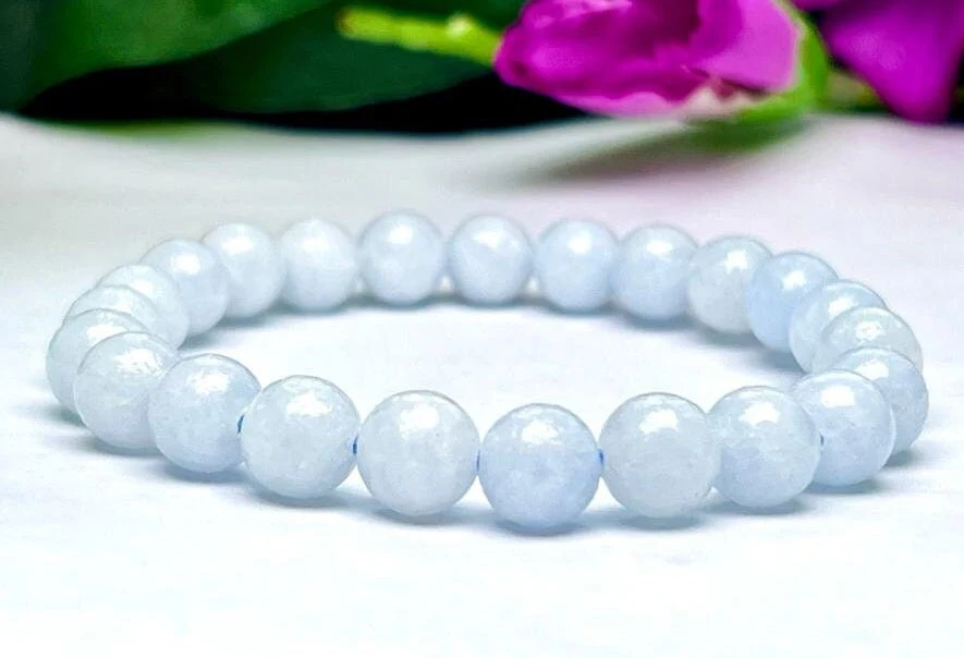 Blue Calcite Stone Round Beaded Bracelet 8MM Stretch Bracelet