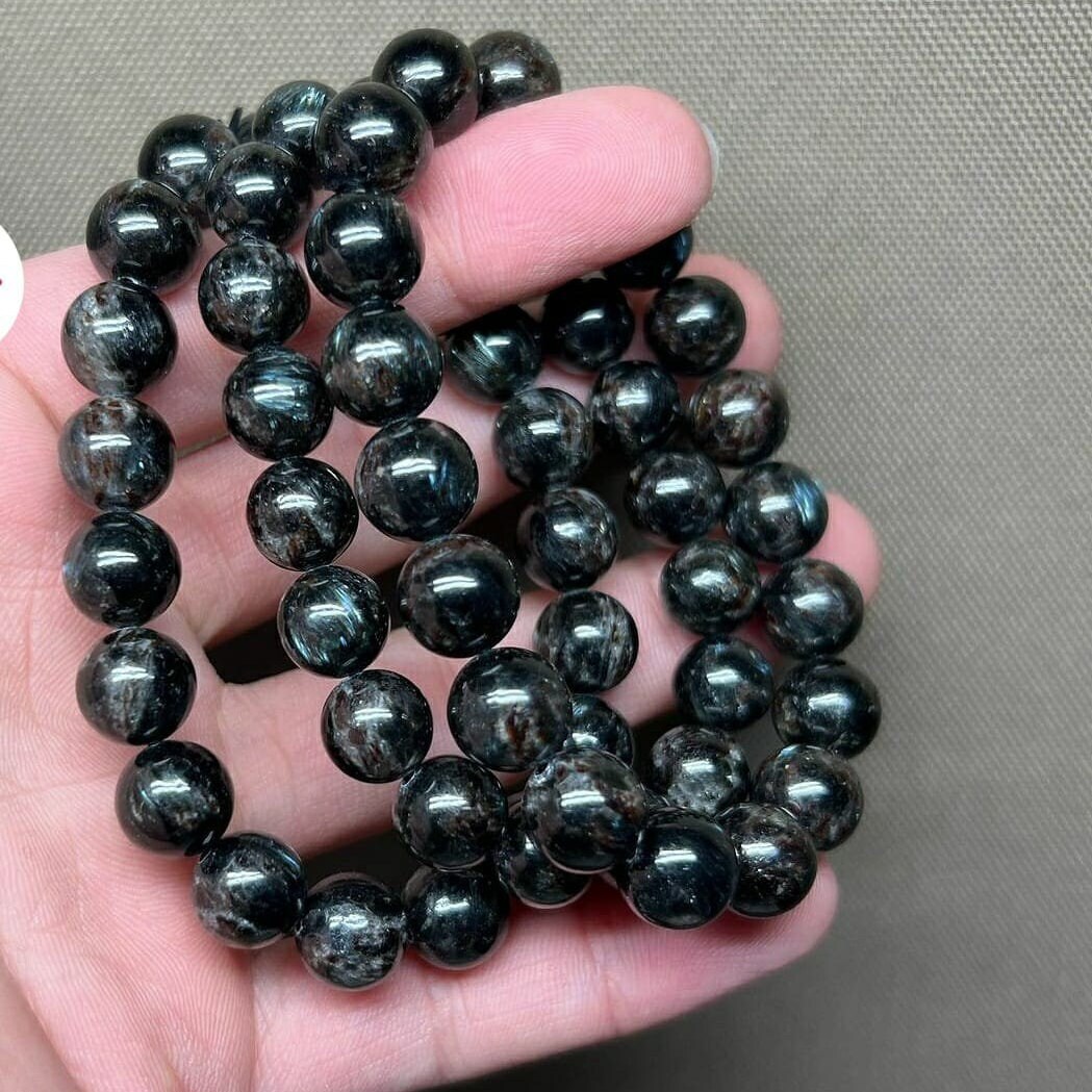 Hypersthene Stone Bracelet Round Beaded Bracelet Stretch Bracelet - Image 5