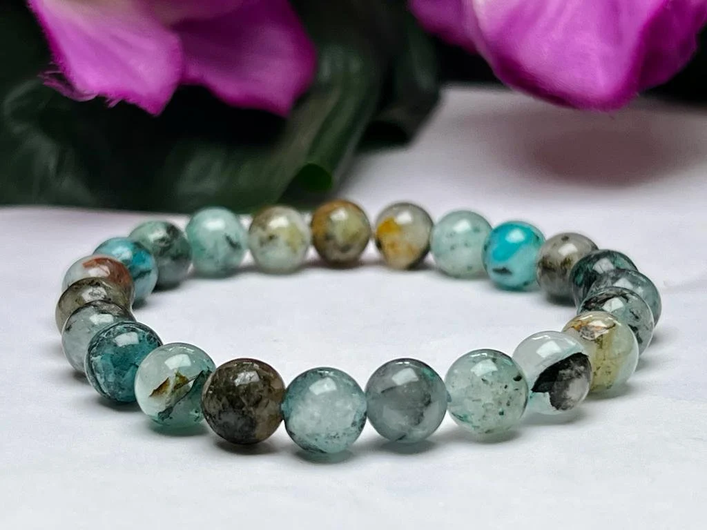 Blue White Black Barite Baryte Stone Round Beaded Bracelet