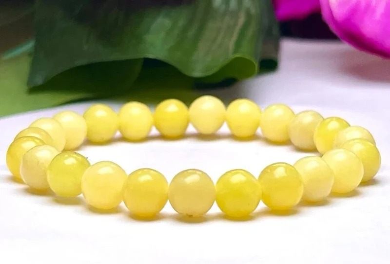 Yellow Healerite Stone Round Beaded Bracelet 8 MM Stretch Bracelet