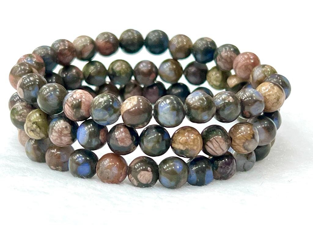 Blue Liberite Quesera Stone Round Beaded Bracelet 10 MM Stretch Bracelet