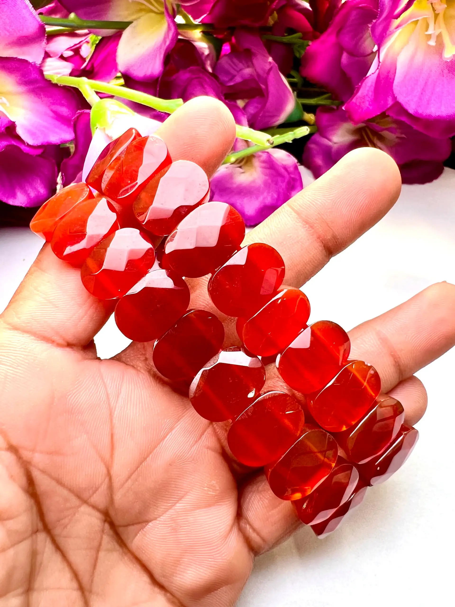 Red Carnoline Rectangle Beaded Bracelet 15 MM Stretch Bracelet - Image 10