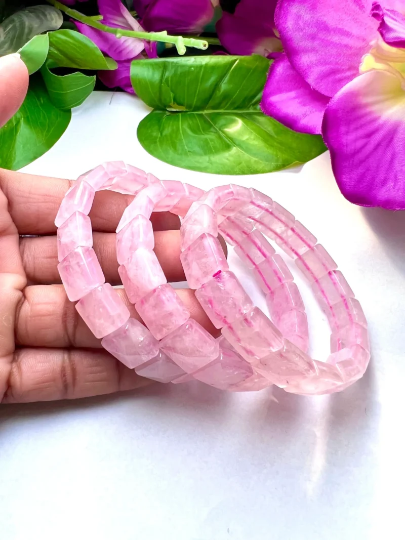 Rose Quartz Pyramid Beaded Bracelet 12 MM Stretch Bracelet - Image 2