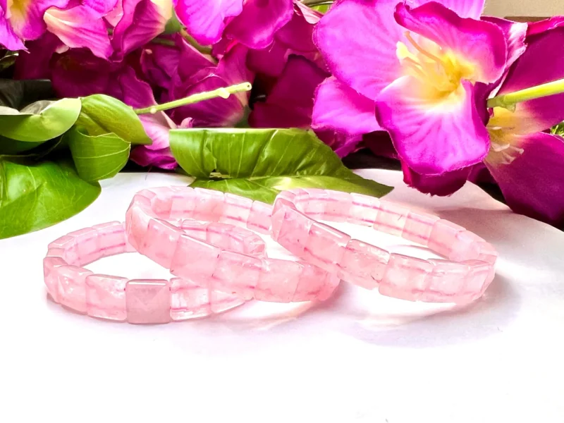 Rose Quartz Pyramid Beaded Bracelet 12 MM Stretch Bracelet - Image 3