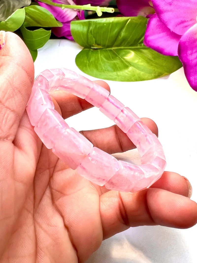 Rose Quartz Pyramid Beaded Bracelet 12 MM Stretch Bracelet - Image 4