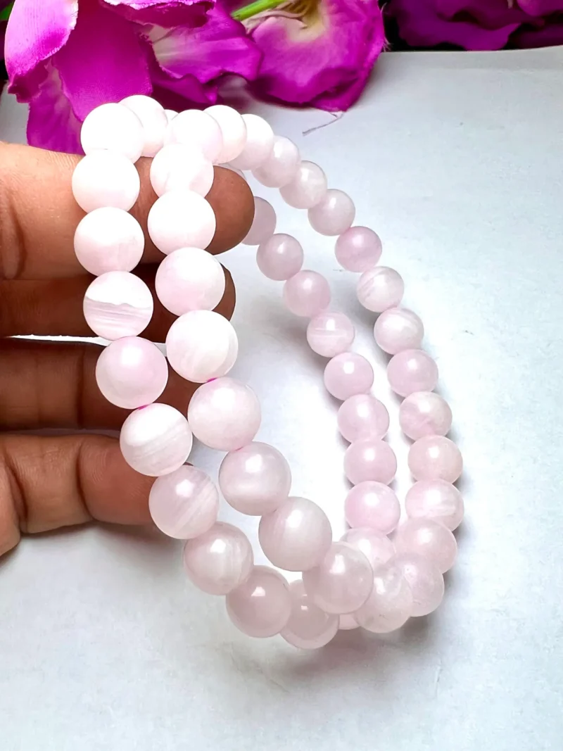 Pink Mangano Calcite Stone Round Beaded Bracelet 8MM Stretch Bracelet - Image 10