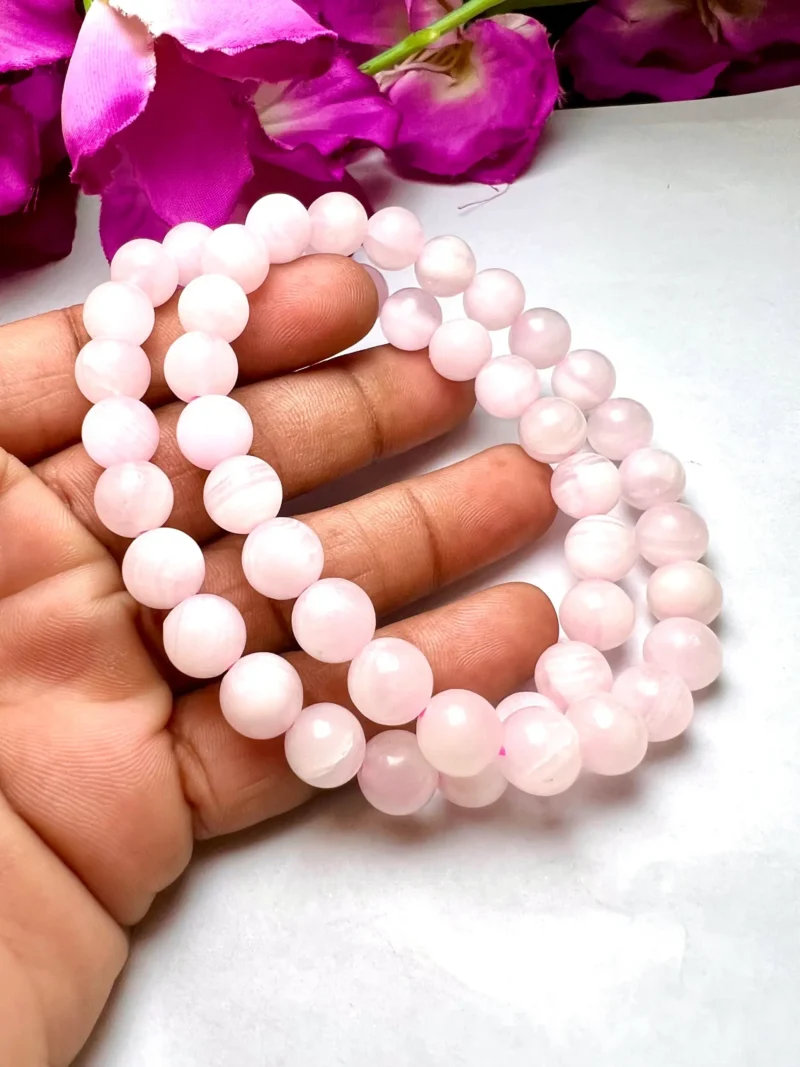 Pink Mangano Calcite Stone Round Beaded Bracelet 8MM Stretch Bracelet - Image 9
