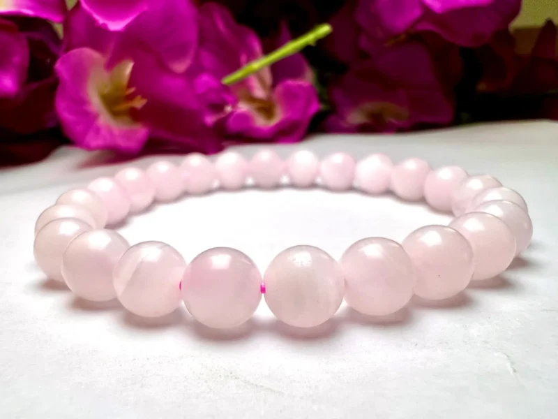 Pink Mangano Calcite Stone Round Beaded Bracelet 8MM Stretch Bracelet - Image 8