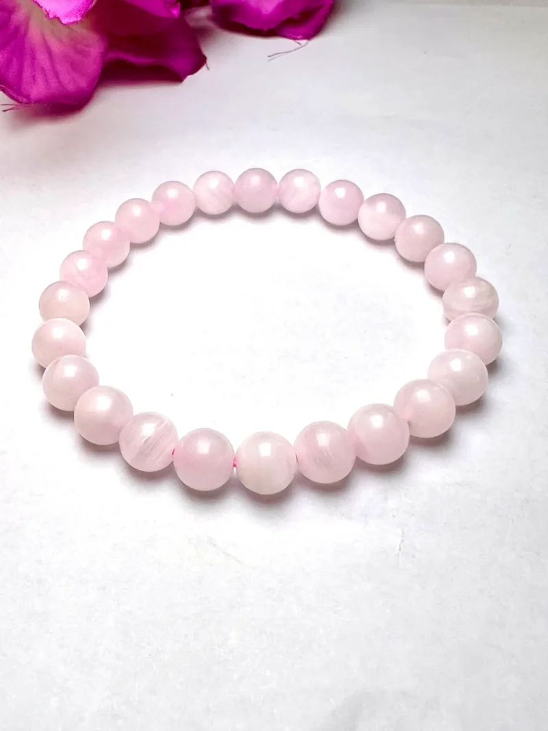 Pink Mangano Calcite Stone Round Beaded Bracelet 8MM Stretch Bracelet - Image 5