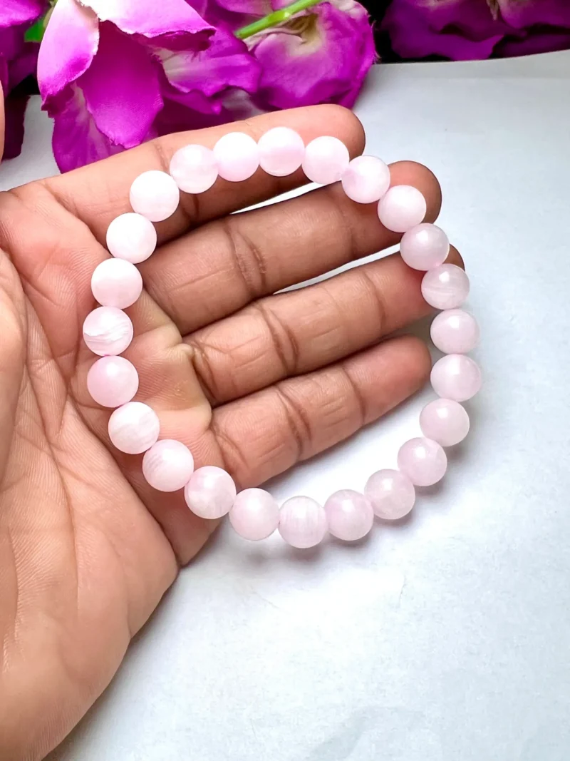 Pink Mangano Calcite Stone Round Beaded Bracelet 8MM Stretch Bracelet - Image 7