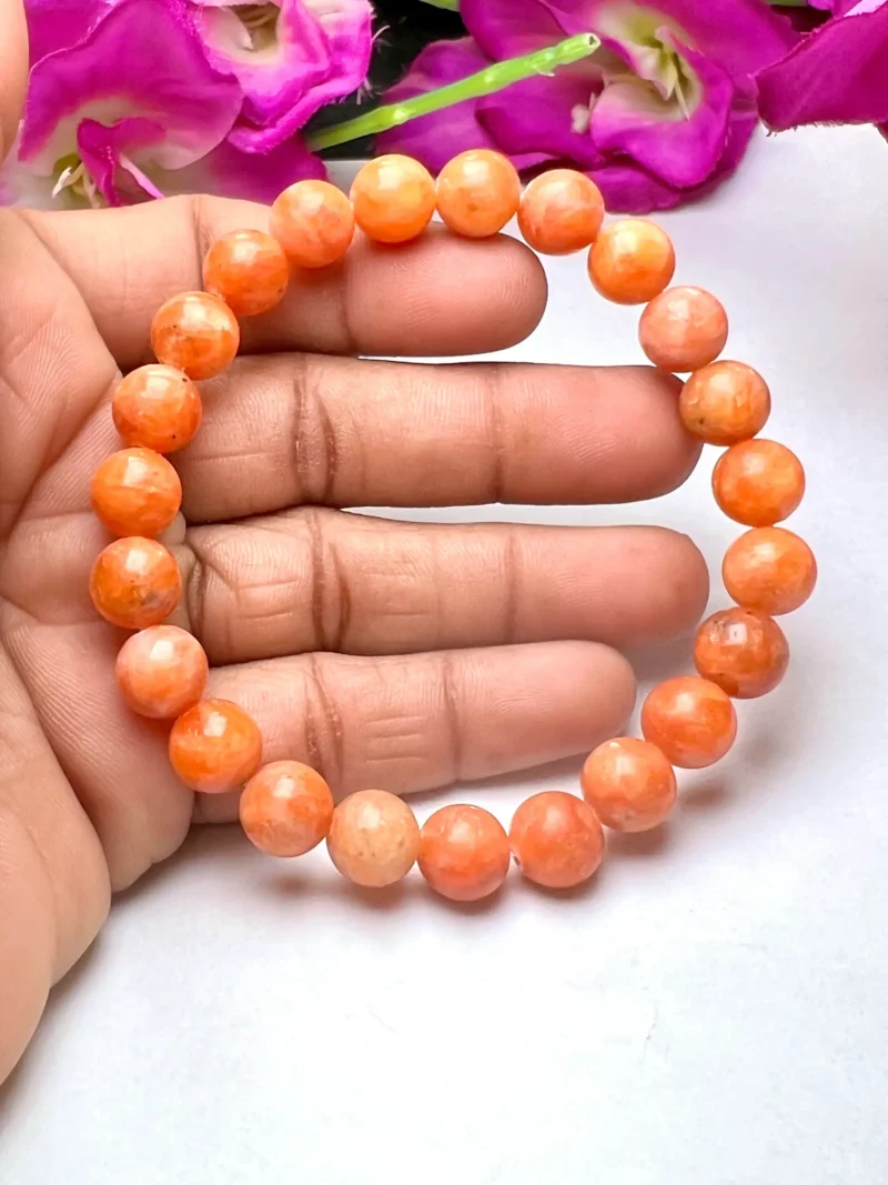Orange Calcite Stone Round Beaded Bracelet 8 MM 10 Stretch Bracelet - Image 2