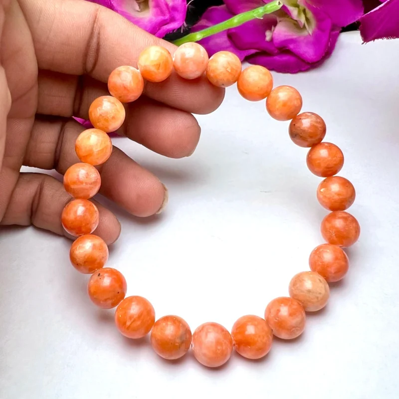 Orange Calcite Stone Round Beaded Bracelet 8 MM 10 Stretch Bracelet - Image 3