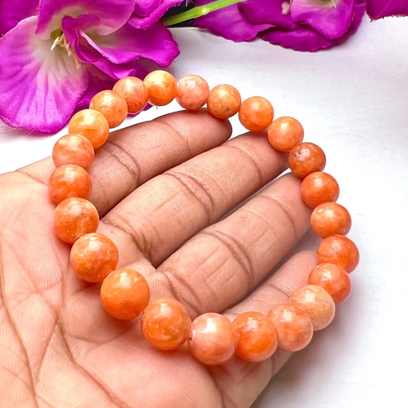 Orange Calcite Stone Round Beaded Bracelet 8 MM 10 Stretch Bracelet - Image 4
