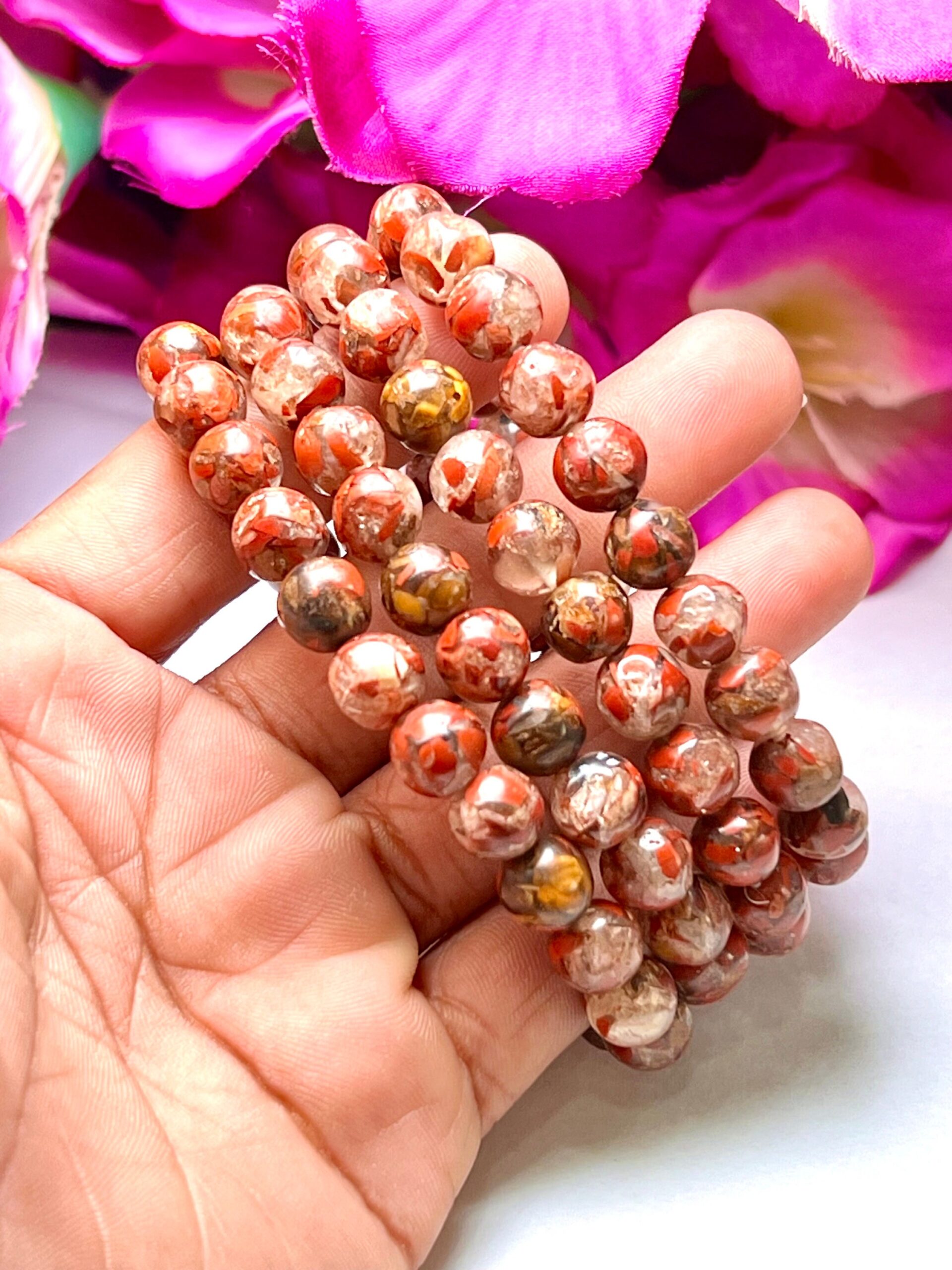 Brecciated Conglomerate Jasper Gigantic Stone Swaziland Jasper Round Beaded Bracelet 8MM Stretch Bracelet - Image 5