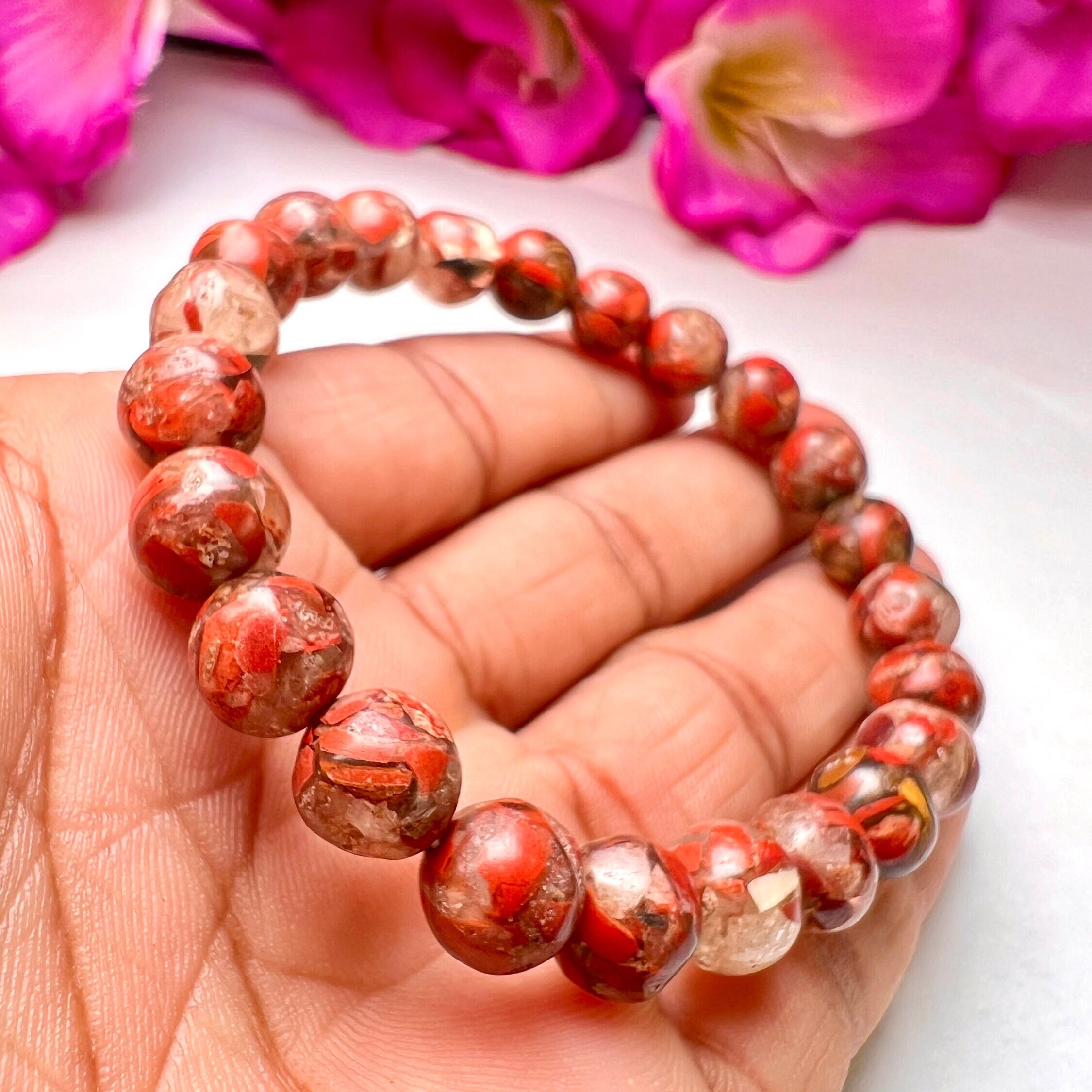 Brecciated Conglomerate Jasper Gigantic Stone Swaziland Jasper Round Beaded Bracelet 8MM Stretch Bracelet - Image 6