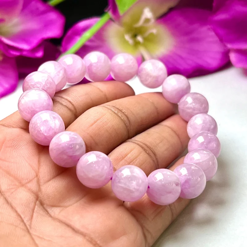 10 MM Kunzite Heart Chakra Stone Round Beaded Bracelet - Image 6