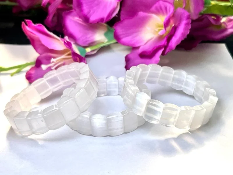 Selenite Stone Rectangle Beaded Bracelet 20 MM Stretch Bracelet - Image 10