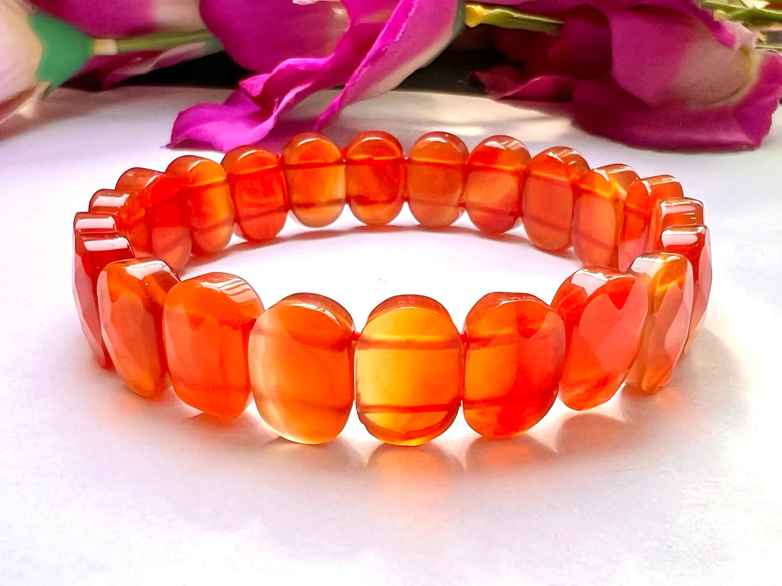 Red Carnoline Rectangle Beaded Bracelet 15 MM Stretch Bracelet