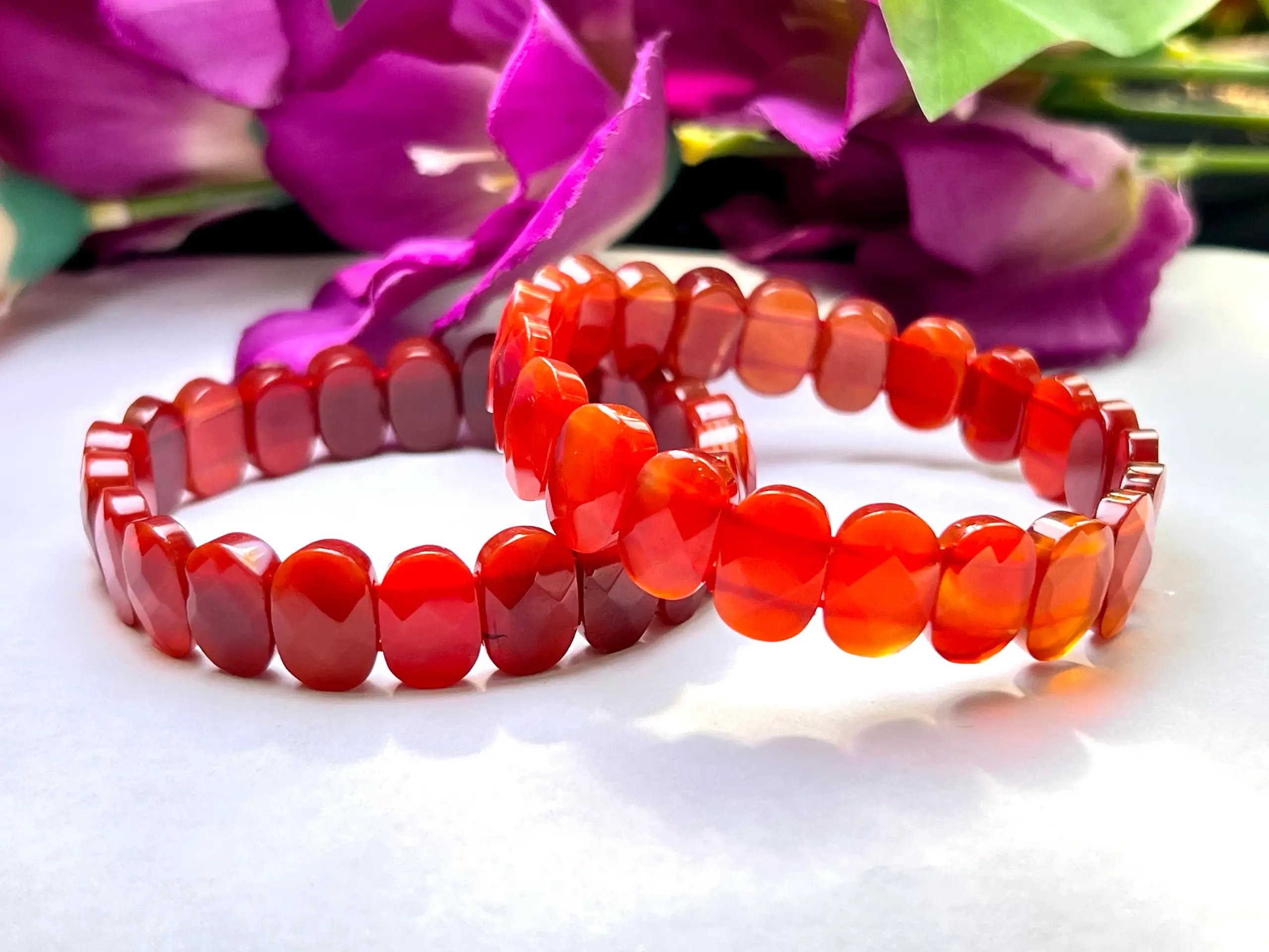 Red Carnoline Rectangle Beaded Bracelet 15 MM Stretch Bracelet - Image 7