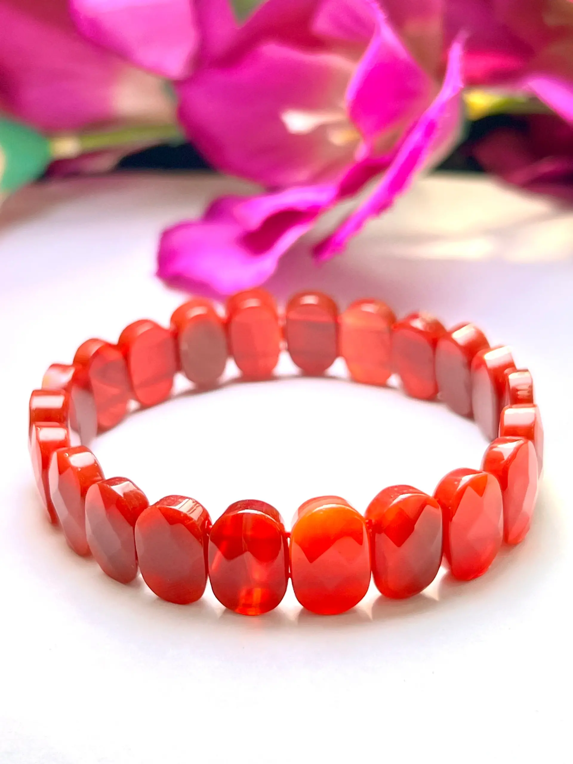 Red Carnoline Rectangle Beaded Bracelet 15 MM Stretch Bracelet - Image 6