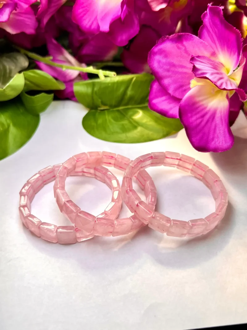 Rose Quartz Pyramid Beaded Bracelet 12 MM Stretch Bracelet - Image 5