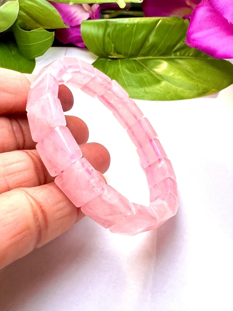 Rose Quartz Pyramid Beaded Bracelet 12 MM Stretch Bracelet - Image 6