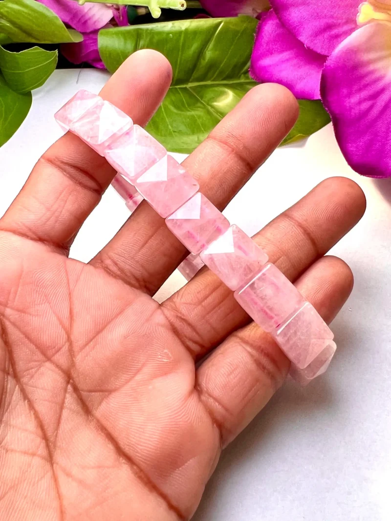 Rose Quartz Pyramid Beaded Bracelet 12 MM Stretch Bracelet - Image 8