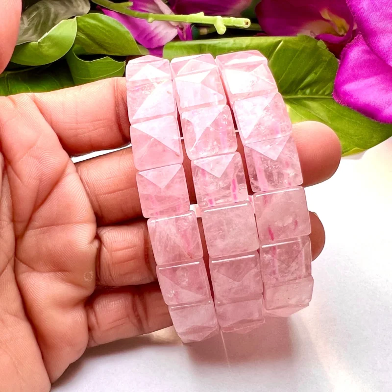 Rose Quartz Pyramid Beaded Bracelet 12 MM Stretch Bracelet