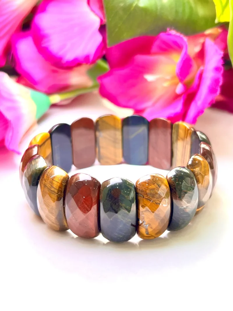 Blue Red Yellow Tiger's Eye Energy Stone Oval Beaded Bracelet 25 MM Three Colour Tiger's eye Bracelet - Image 6