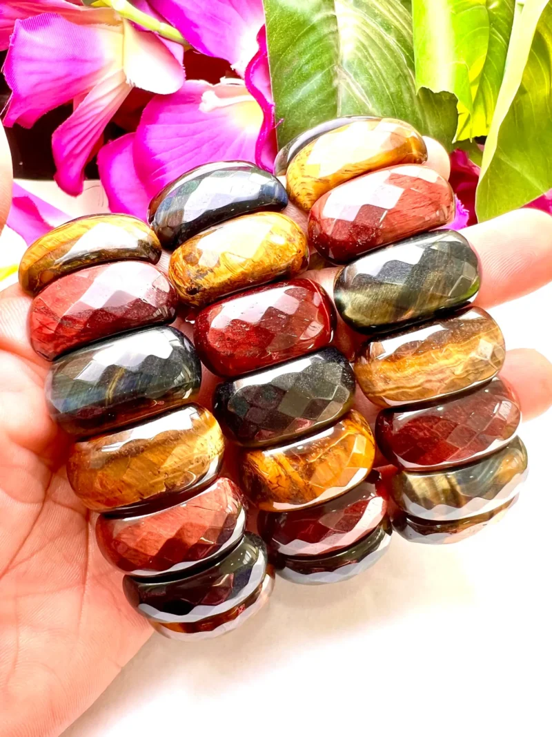 Blue Red Yellow Tiger's Eye Energy Stone Oval Beaded Bracelet 25 MM Three Colour Tiger's eye Bracelet