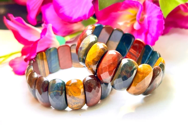 Blue Red Yellow Tiger's Eye Energy Stone Oval Beaded Bracelet 25 MM Three Colour Tiger's eye Bracelet - Image 10