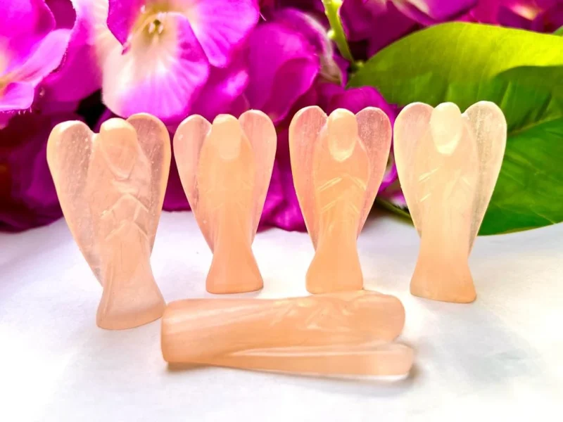 Orange Selenite Stone 2 inch free standing guardian angel crystal Reiki energy blessed hand carved Pocket Angel for angelic connection - Image 3