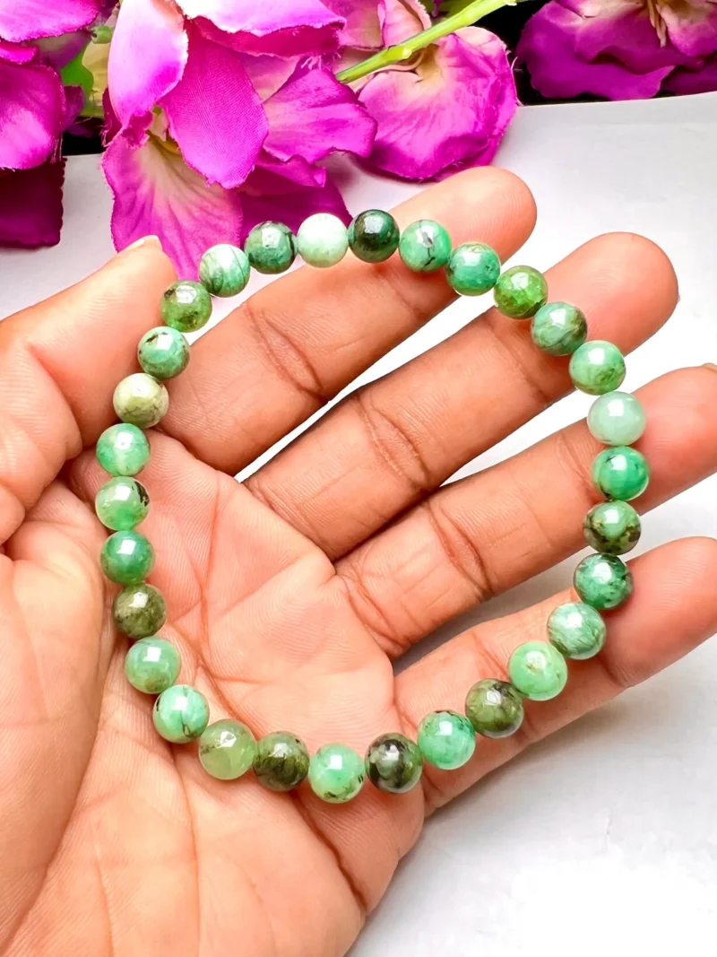 Emerald Round Beaded Bracelet  6 MM Bracelet Stretchable Bracelet - Image 3