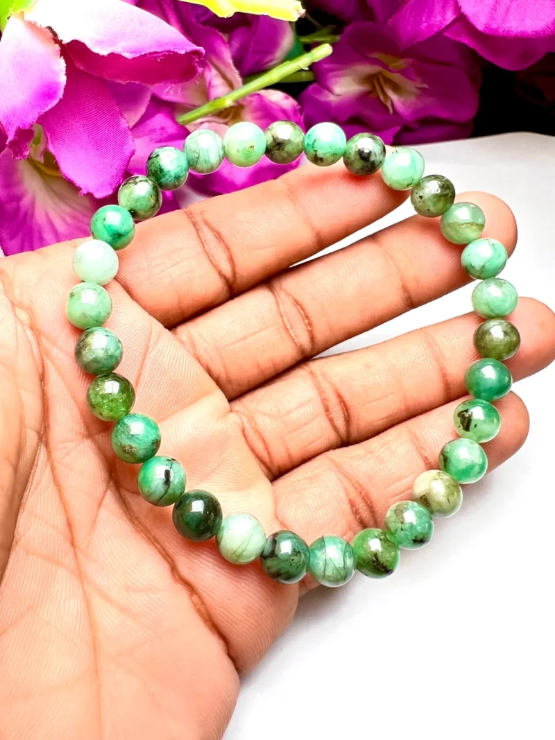 Emerald Round Beaded Bracelet  6 MM Bracelet Stretchable Bracelet - Image 2