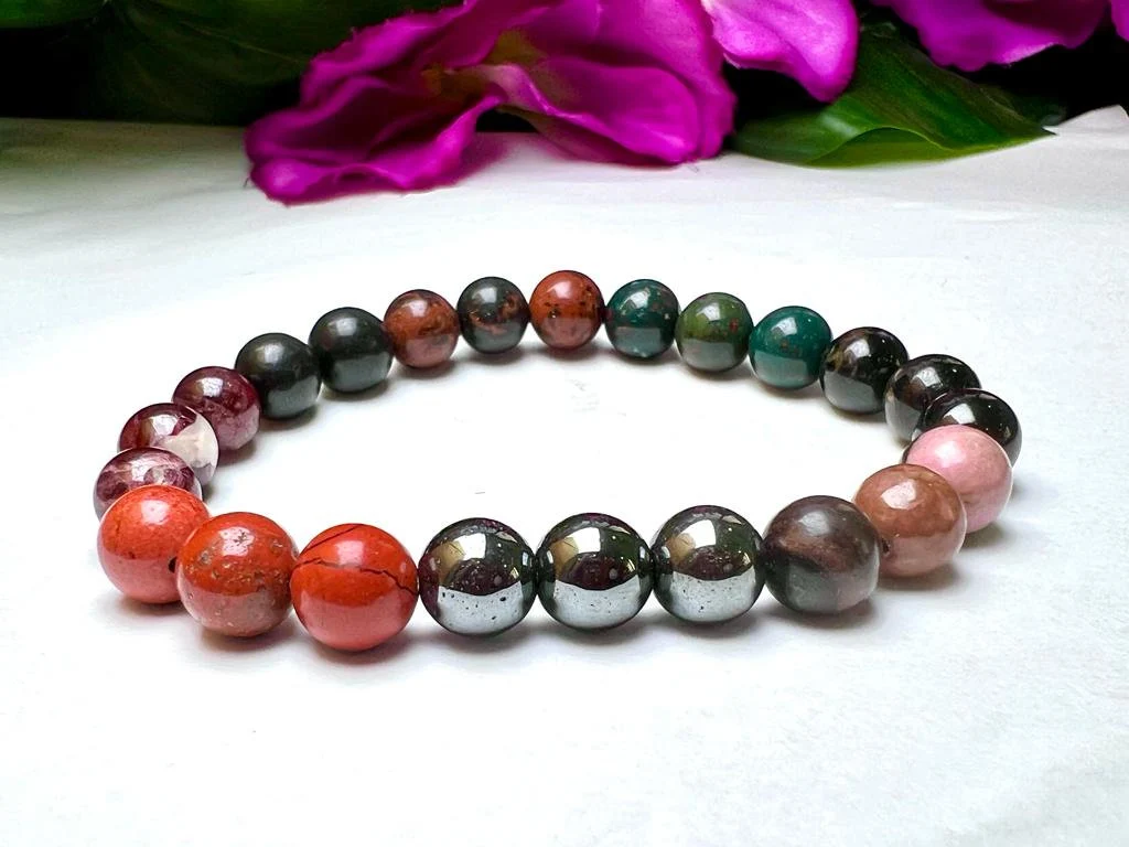 ROOT CHAKRA Natural Stone Bracelet 8 mm Shungite, Mahagony Obsidian, Garnet, Bloodstone, Red Jasper, Hematite, Rhodonite & Black Tourmaline - Image 3