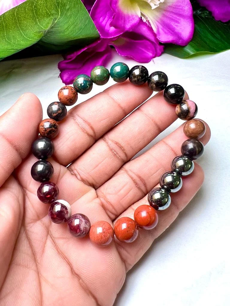 ROOT CHAKRA Natural Stone Bracelet 8 mm Shungite, Mahagony Obsidian, Garnet, Bloodstone, Red Jasper, Hematite, Rhodonite & Black Tourmaline - Image 4
