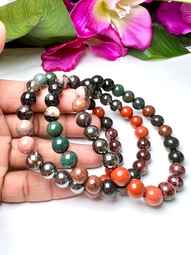 ROOT CHAKRA Natural Stone Bracelet 8 mm Shungite, Mahagony Obsidian, Garnet, Bloodstone, Red Jasper, Hematite, Rhodonite & Black Tourmaline - Image 9