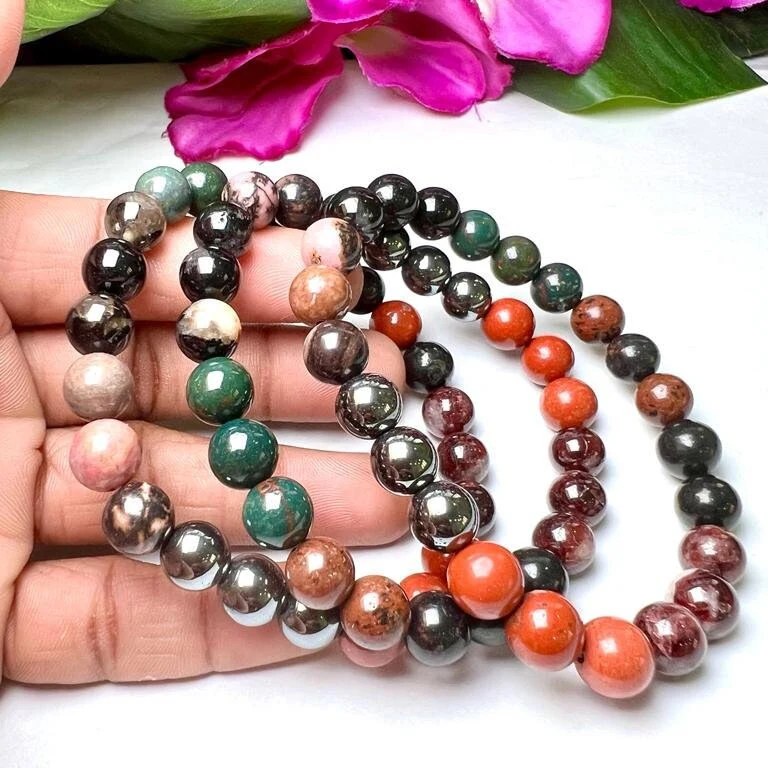 ROOT CHAKRA Natural Stone Bracelet 8 mm Shungite, Mahagony Obsidian, Garnet, Bloodstone, Red Jasper, Hematite, Rhodonite & Black Tourmaline - Image 8