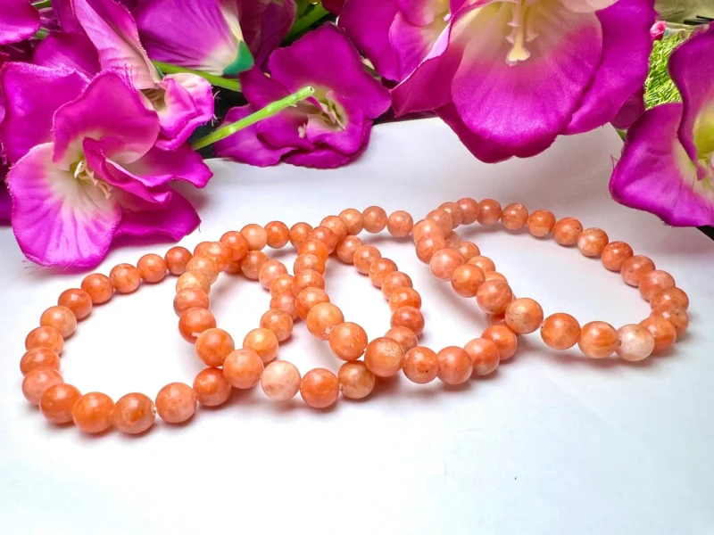 Orange Calcite Stone Round Beaded Bracelet 8 MM 10 Stretch Bracelet - Image 6
