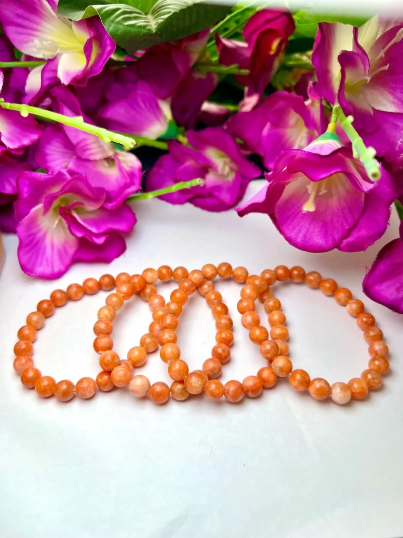 Orange Calcite Stone Round Beaded Bracelet 8 MM 10 Stretch Bracelet - Image 7