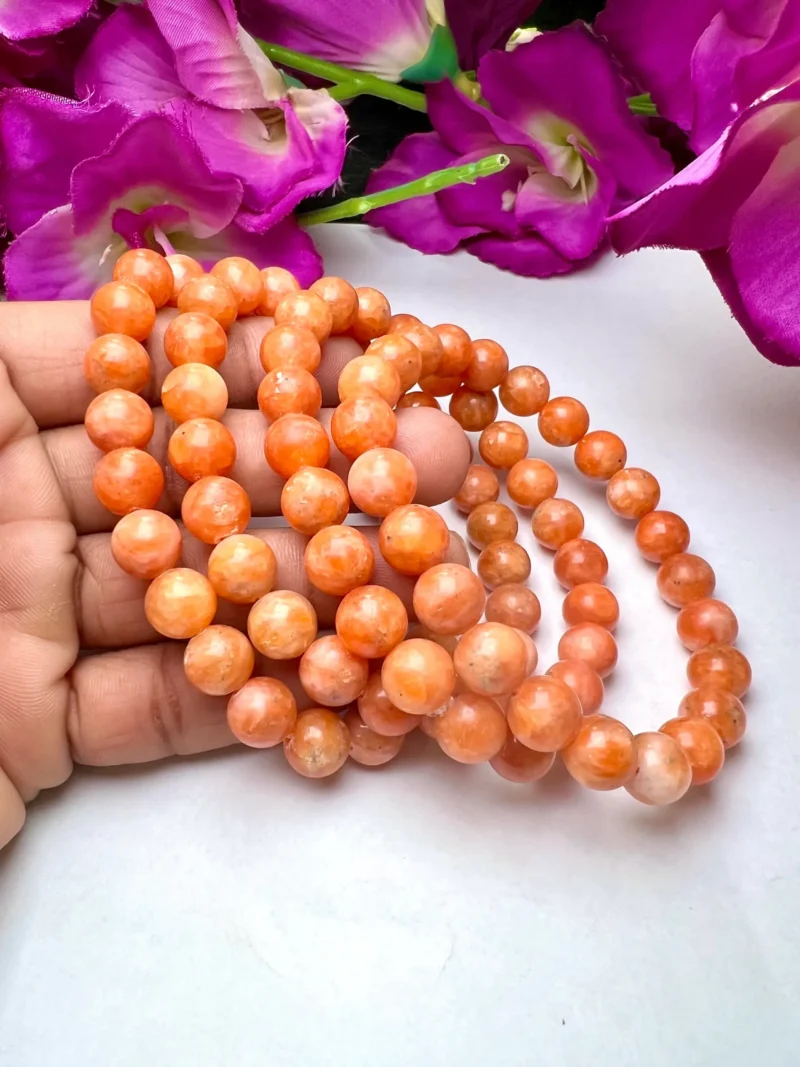 Orange Calcite Stone Round Beaded Bracelet 8 MM 10 Stretch Bracelet - Image 8