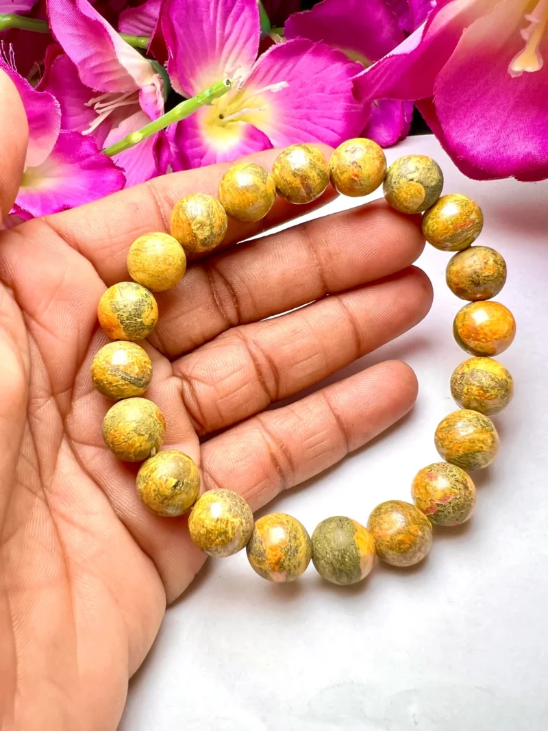 10 MM Bumble bee Jasper Stone Round Beaded Bracelet Stretch Bracelet - Image 8
