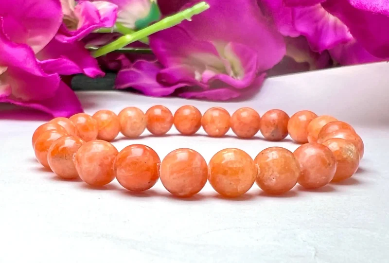 Orange Calcite Stone Round Beaded Bracelet 8 MM 10 Stretch Bracelet
