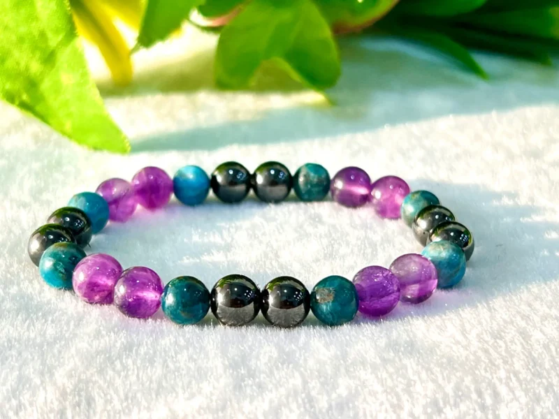 WEIGHT BALANCING Stone Bracelet 8 MM - Amethyst Stone , Blue Apatite Stone And Magnetite Stone - Image 2