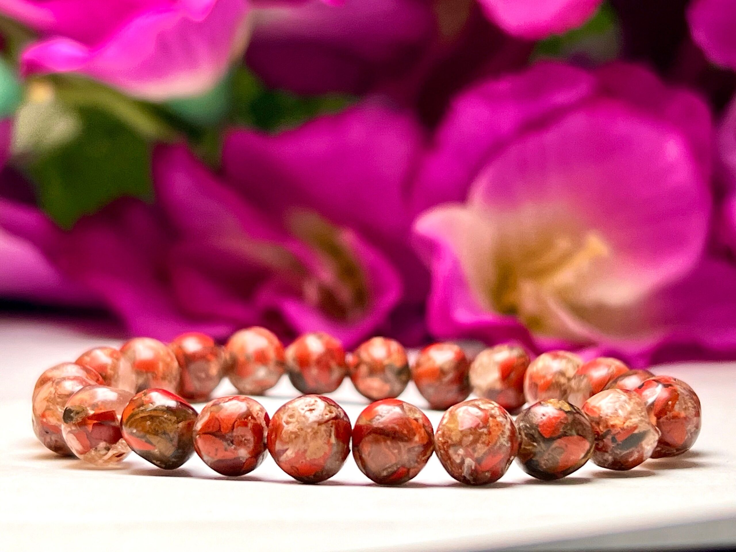 Brecciated Conglomerate Jasper Gigantic Stone Swaziland Jasper Round Beaded Bracelet 8MM Stretch Bracelet