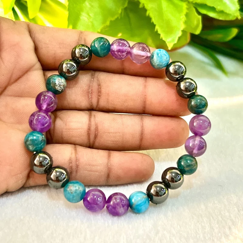 WEIGHT BALANCING Stone Bracelet 8 MM - Amethyst Stone , Blue Apatite Stone And Magnetite Stone - Image 4